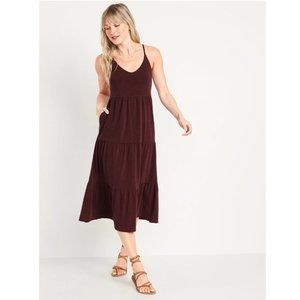 Old Navy Berry Tiered Slub-Knit Midi Cami Dress with Pockets XS Tall
